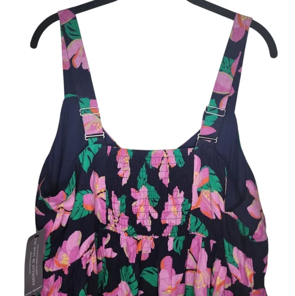 LANE BRYANT Smocked-Back floral Linen blend Midi Dress, size 14